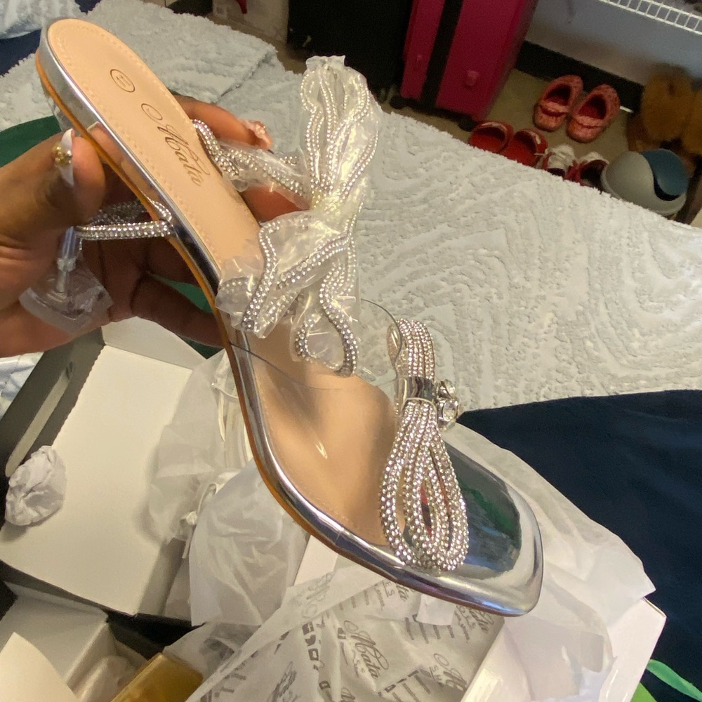 Fashion Nova Silver Heels with rhinestones wrap around